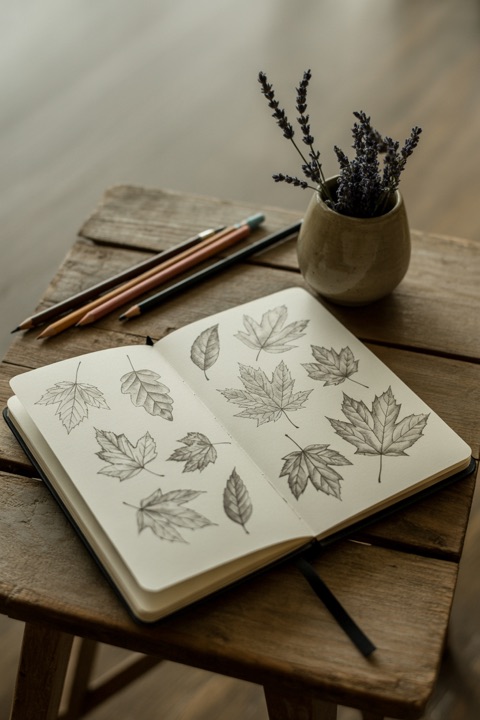 A sketchbook open on a sunny table