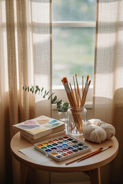 A small desk set up for making things