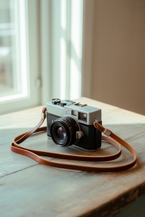 A camera on a strap, ready to go