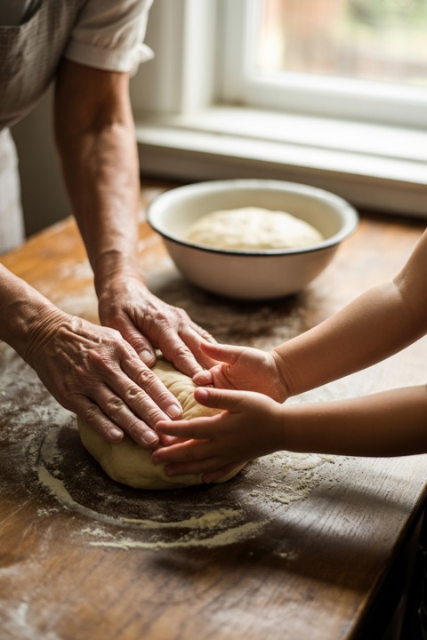 Two generations baking together