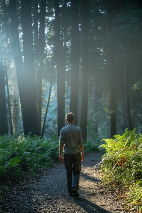 A trail through the trees, early in the day