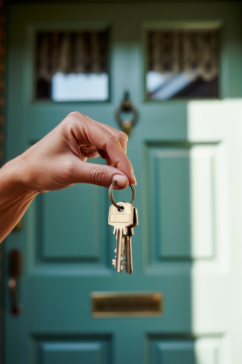 A hand holding the keys to a new home