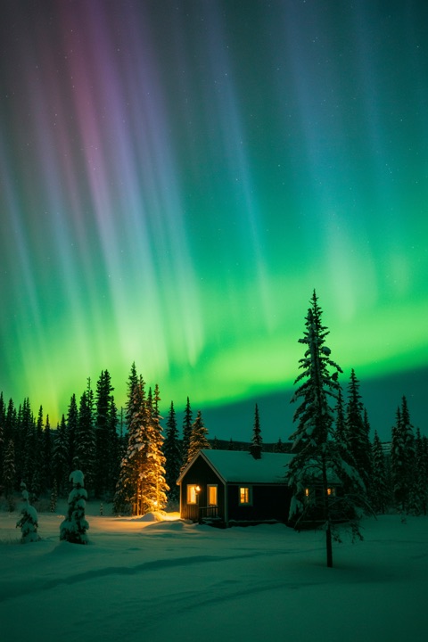 The northern lights over snow